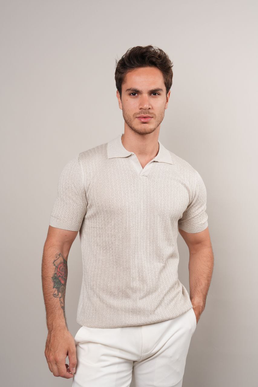 BEIGE REVIVO KNITTED POLO NECK TSHIRT