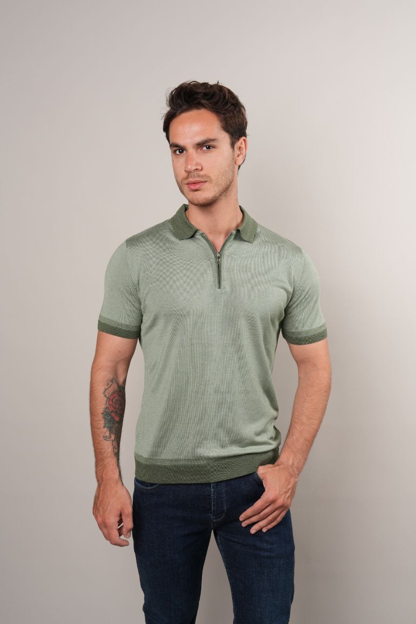 Mint aqua casual two-tone polo neck in mint aqua | Flamingo Fits