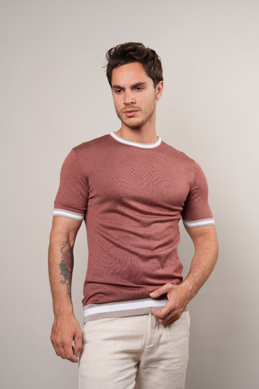 Light peach trim knit tshirt in somow | Flamingo Fits