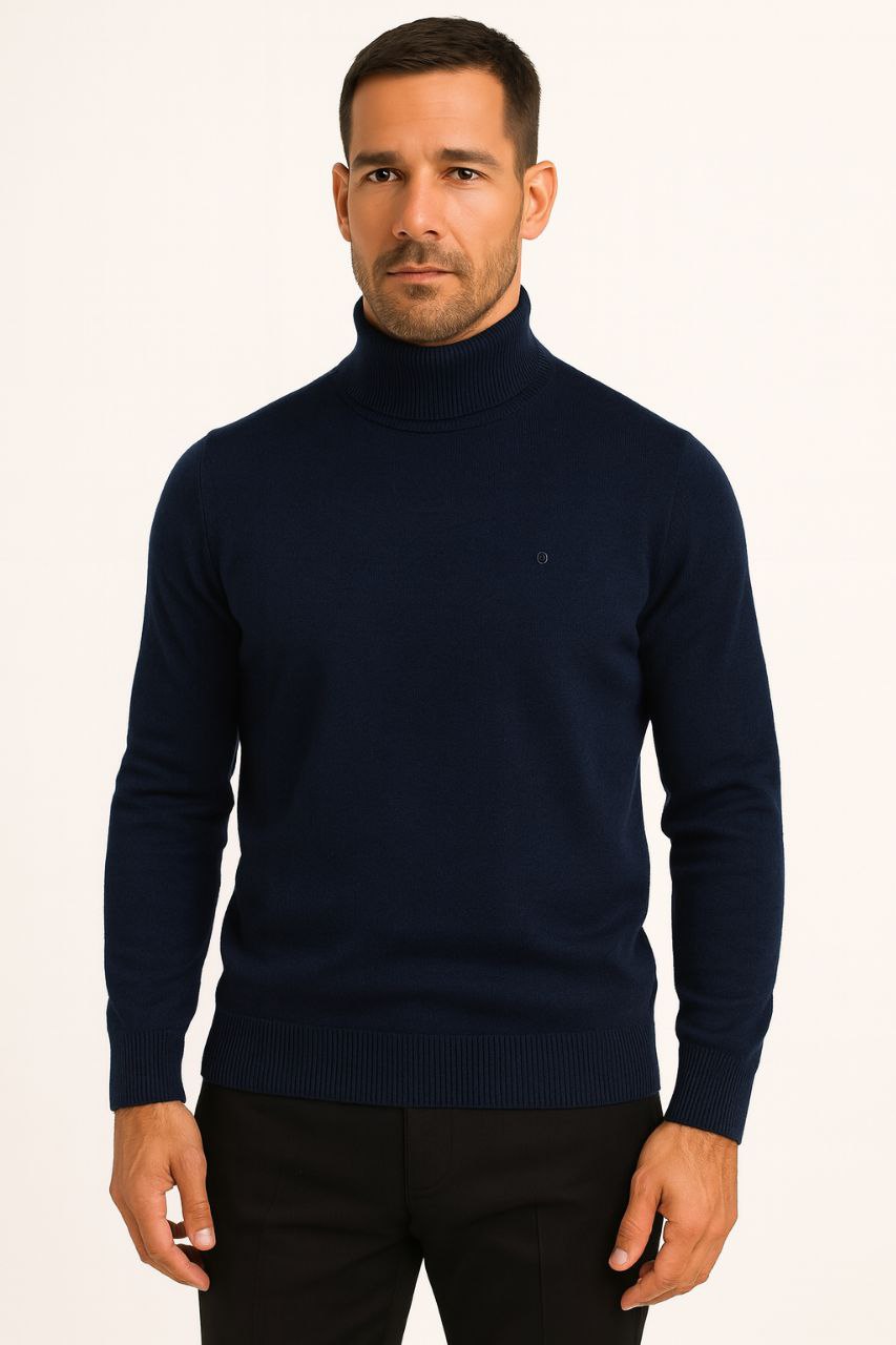 Navy Basic Turtle-Neck Knit Sweater