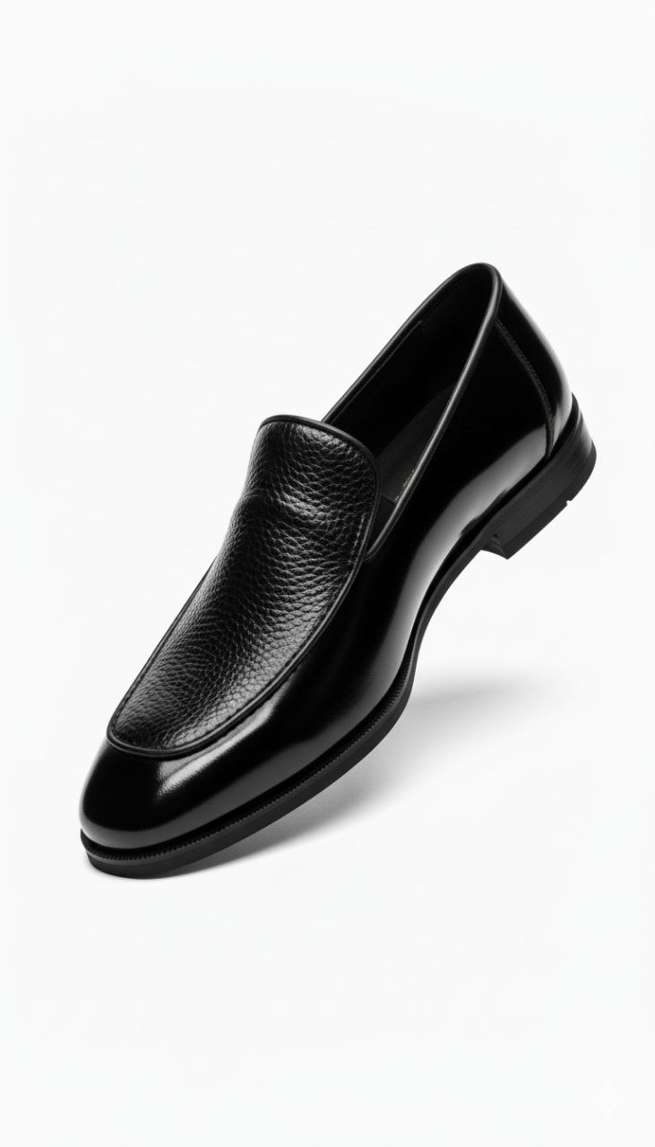 Black marc leather venetian loafer in black glossy | Flamingo Fits
