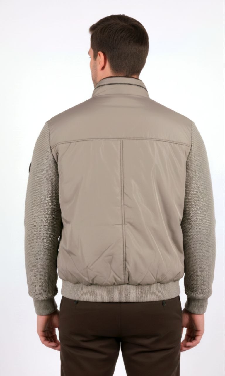 Beige bomber jacket with textured sleeves in beij | Flamingo Fits