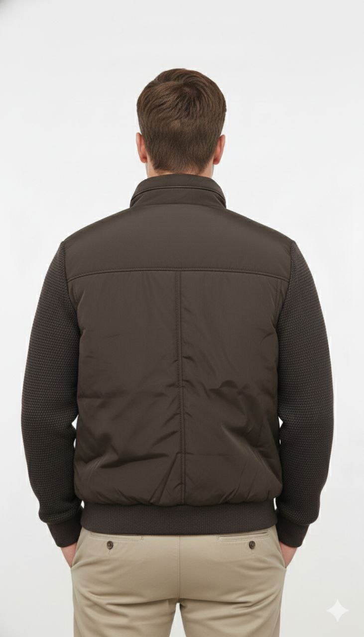 Brown bomber jacket with textured sleeves in brown | Flamingo Fits
