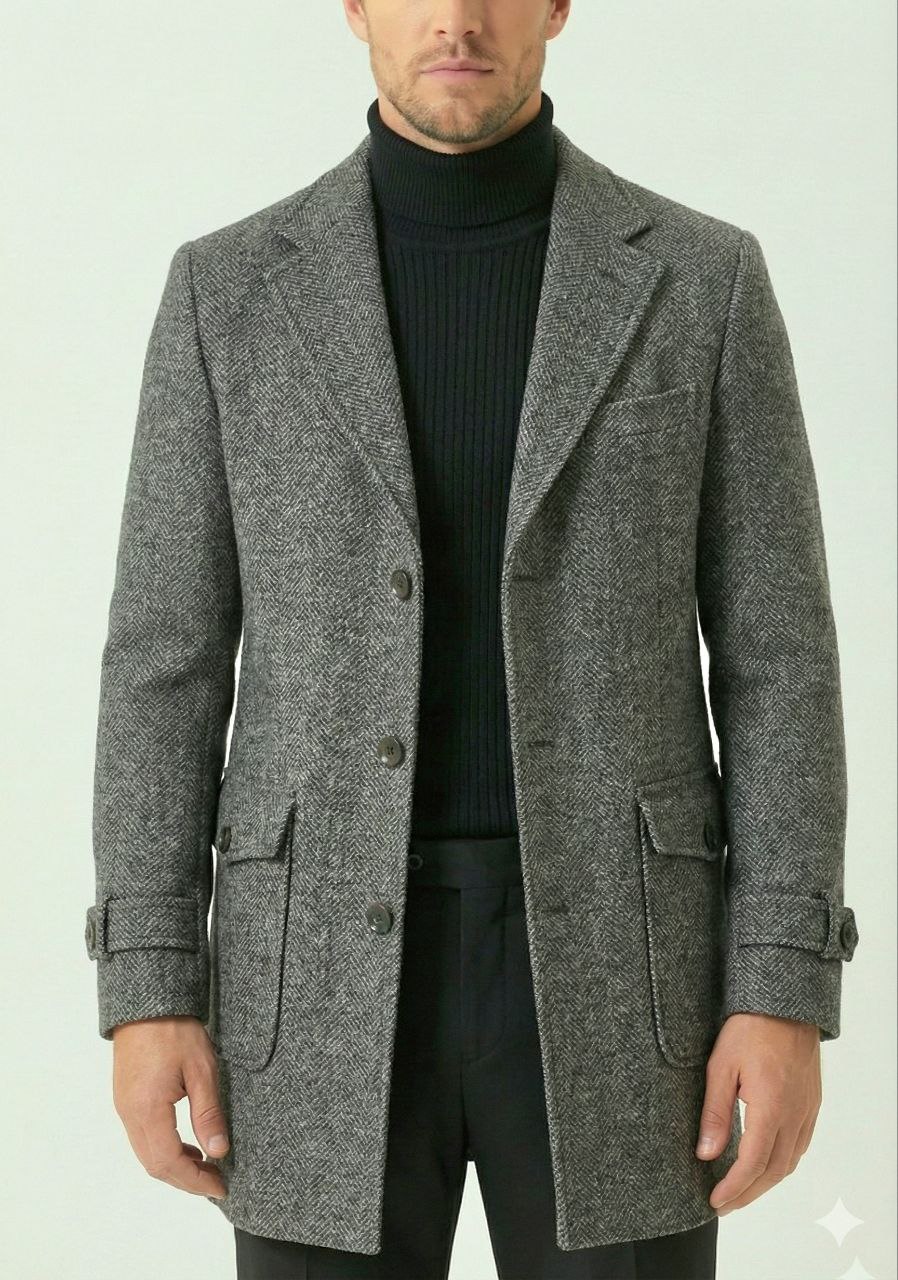 Charcoal  Herringbone Coat