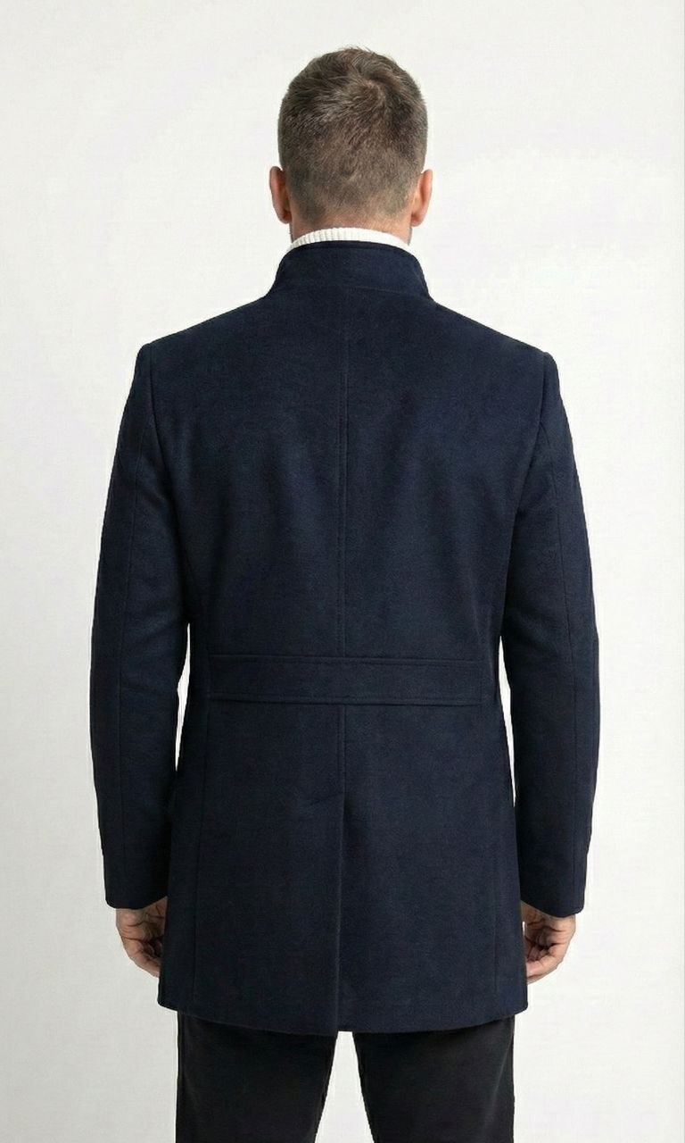 Navy stand-collar coat | Flamingo Fits