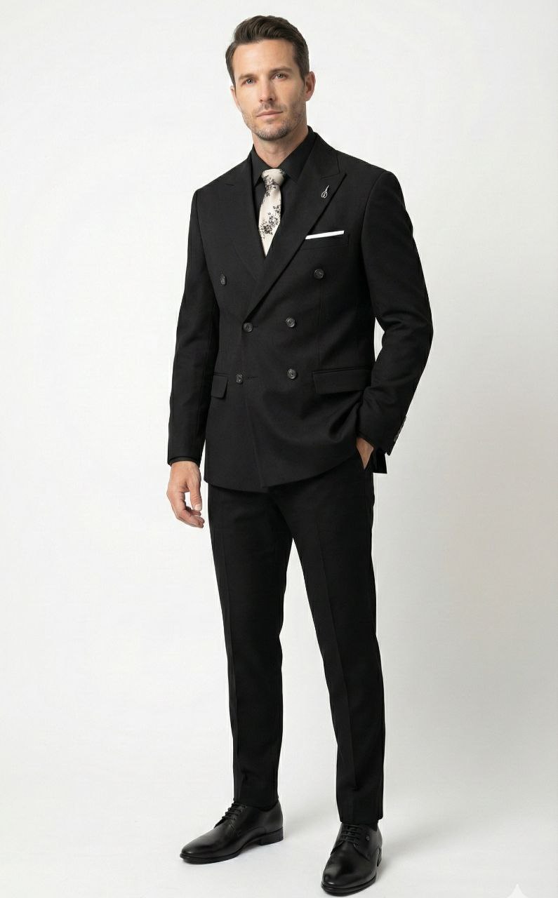 Midnight black double-breasted suit in black | Flamingo Fits