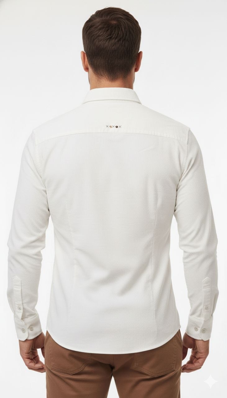 Ivory crest button-down shirt in off white | Flamingo Fits