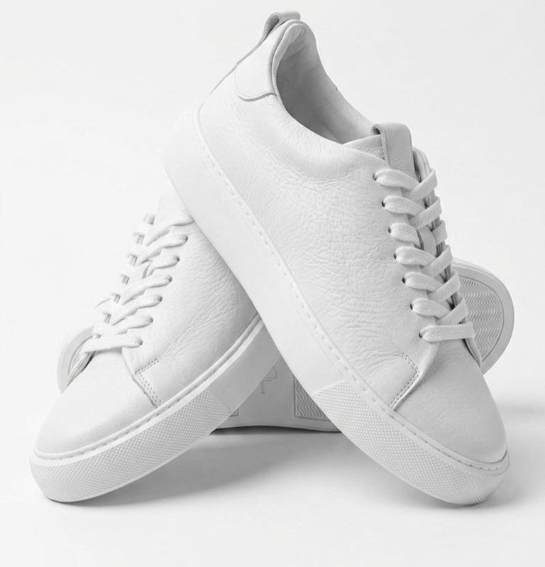 White iconic leather sneakers in white | Flamingo Fits