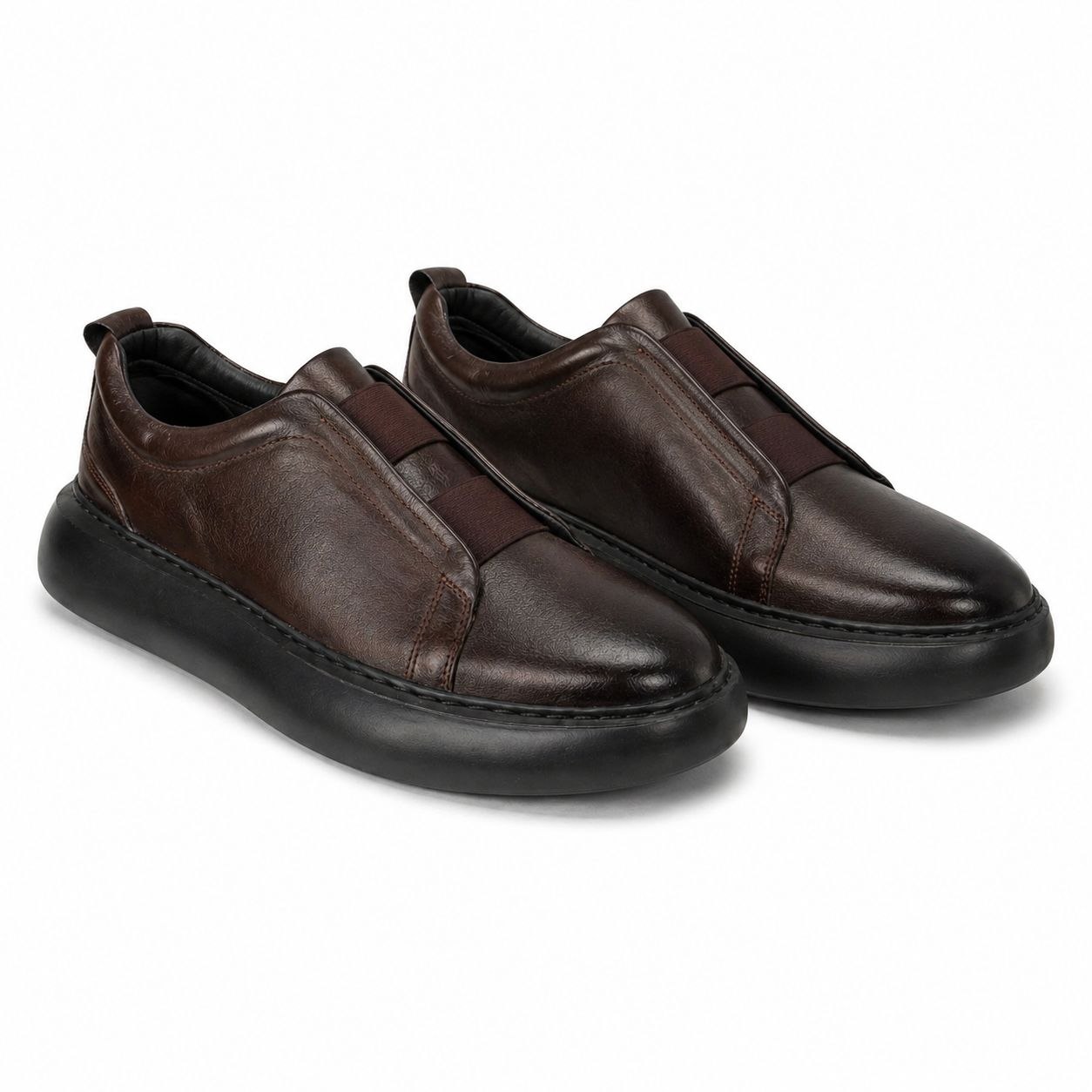 Brown onyx grained slip-on sneakers in brown | Flamingo Fits