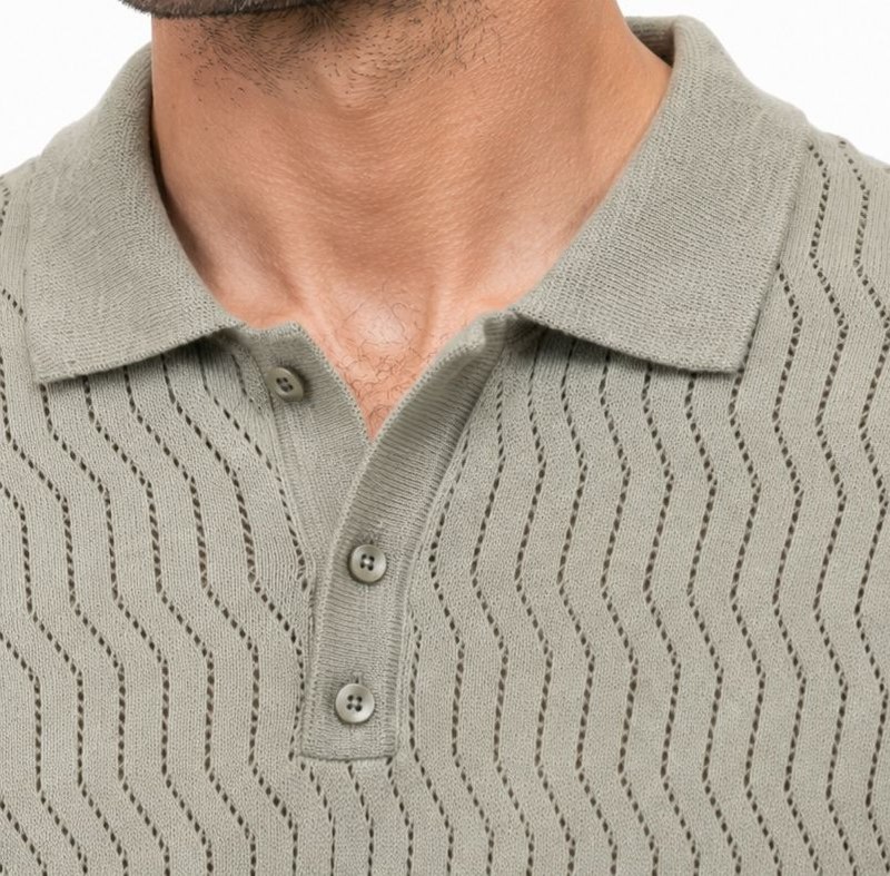Olive zigzag textured sweater polo in olive | Flamingo Fits