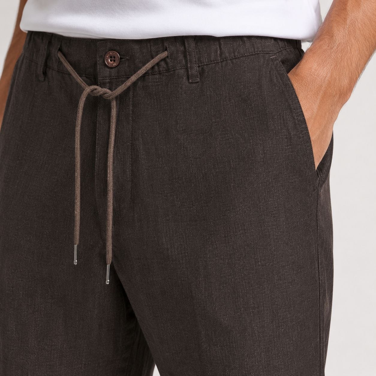 Brown portofino linen regular fit trouser in brown | Flamingo Fits