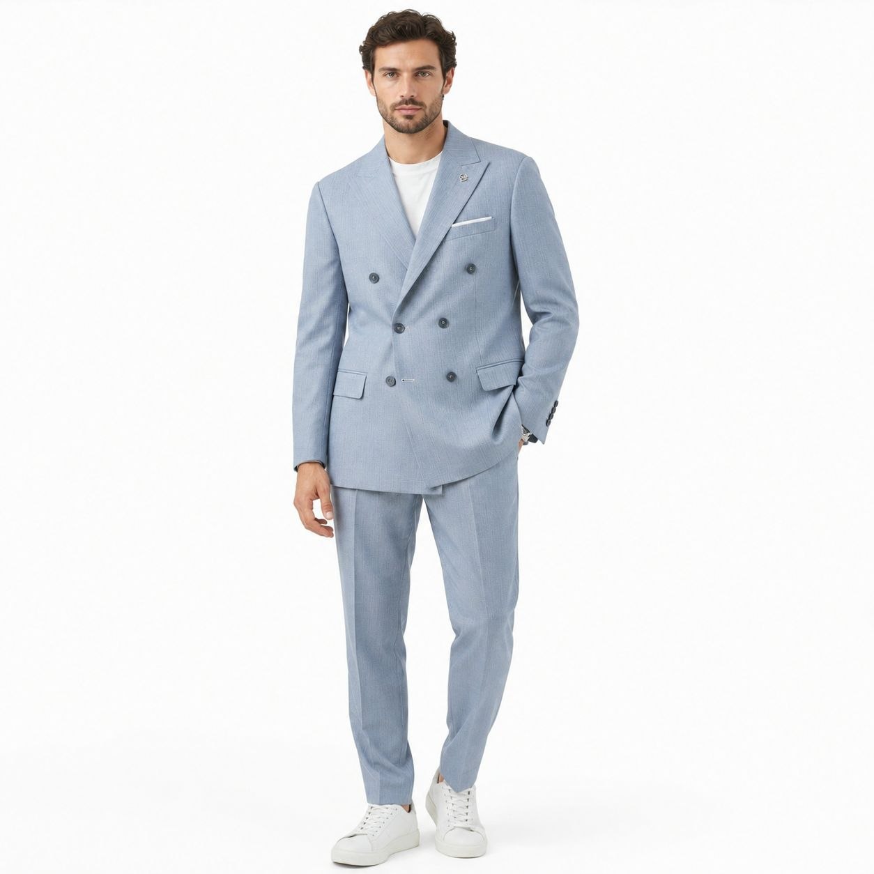 Light blue double breasted suit in light bleu | Flamingo Fits