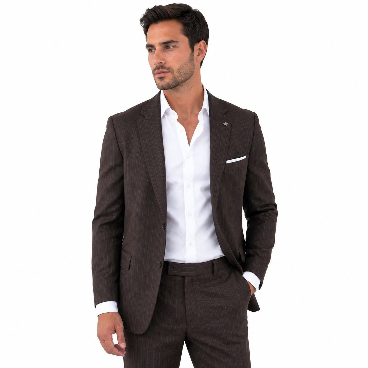 Brown monarch stripe two-button suit in brown | Flamingo Fits