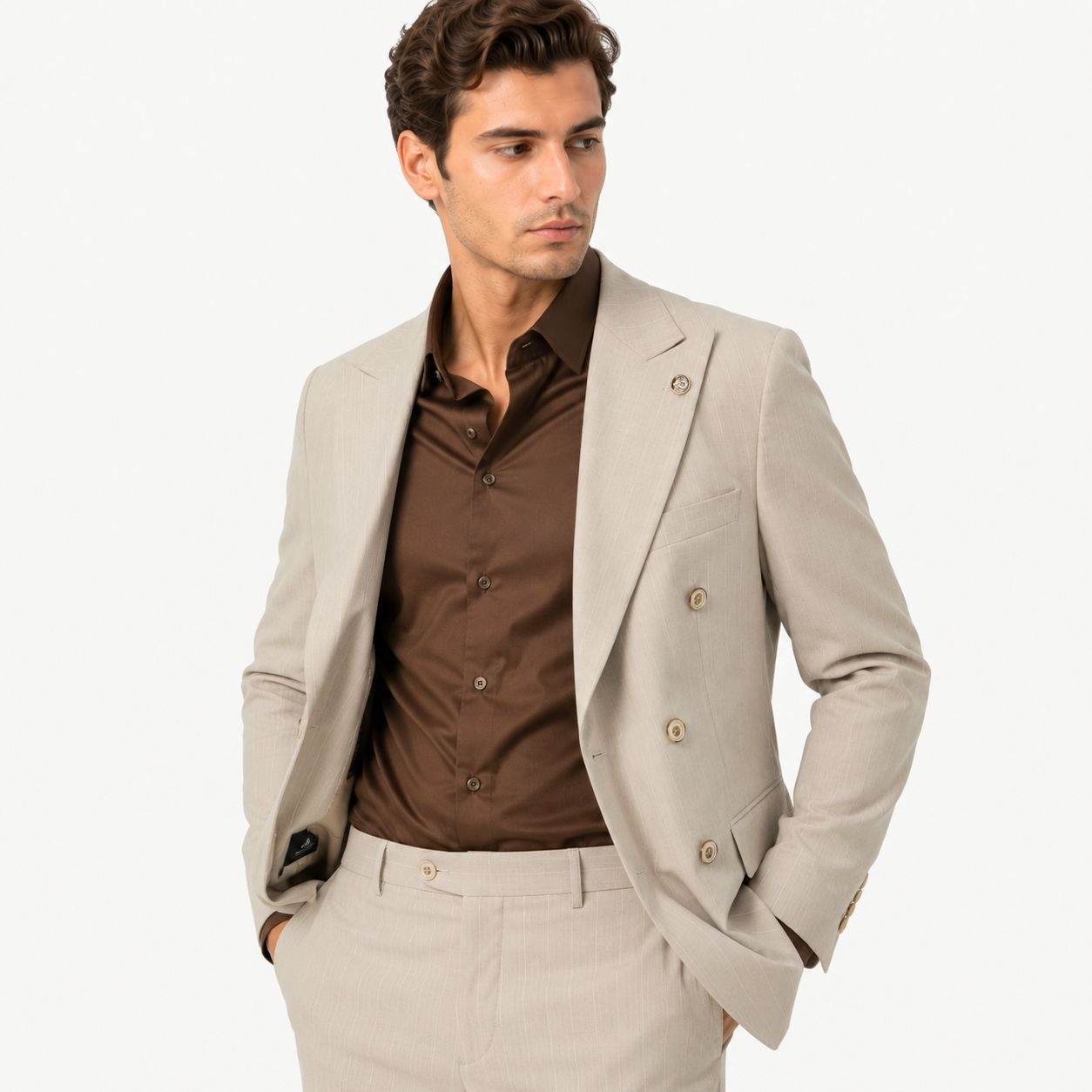 Beige lorenso double-breasted suit in beige | Flamingo Fits