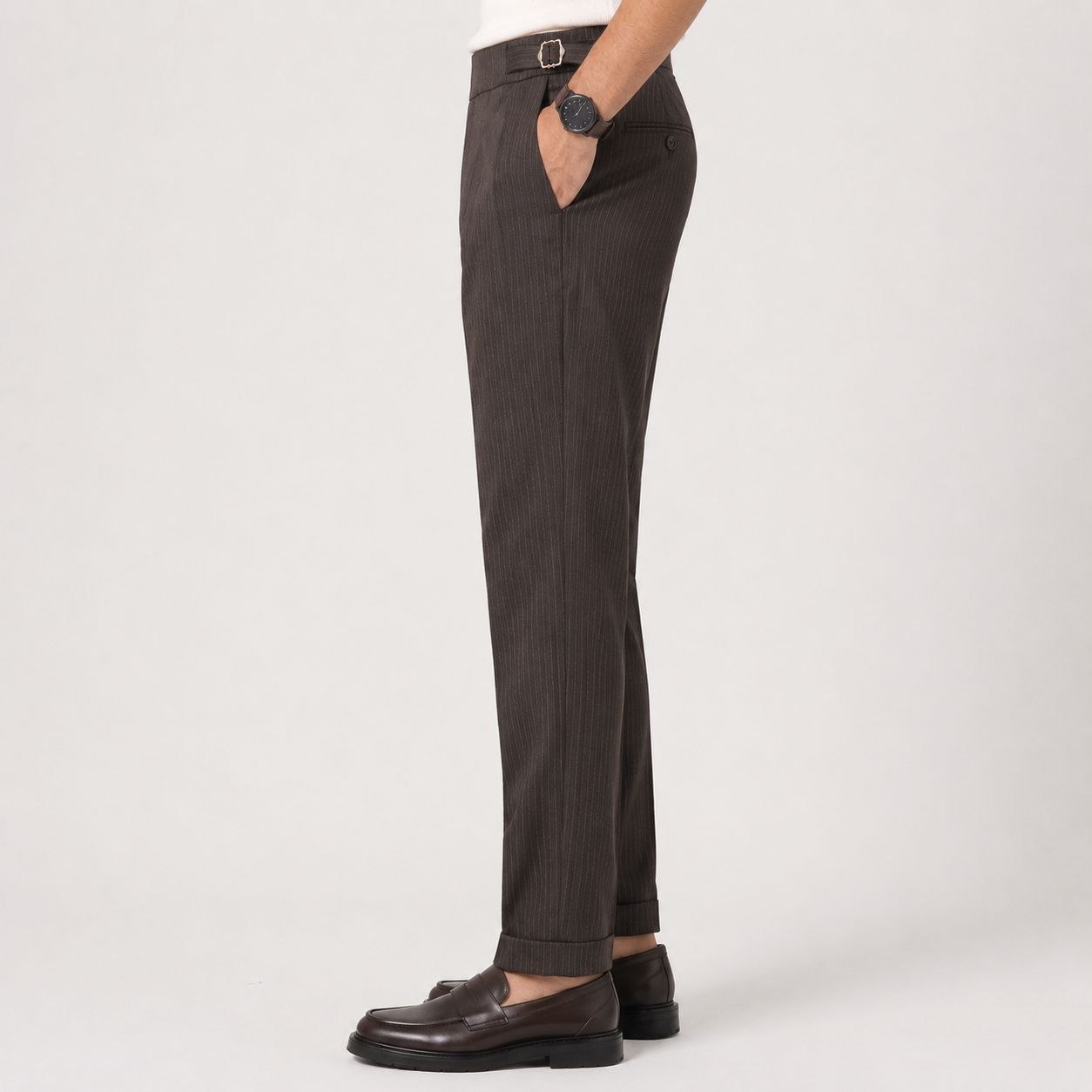 Brown monaco stripe formal trouser in brown | Flamingo Fits