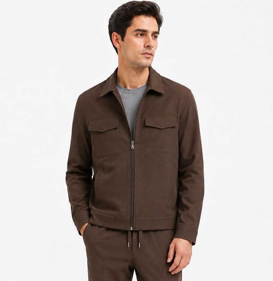 Brown executive zip-up tailored set in brown | Flamingo Fits