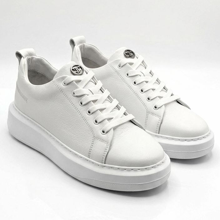 Torino white leather sneakers in white | Flamingo Fits