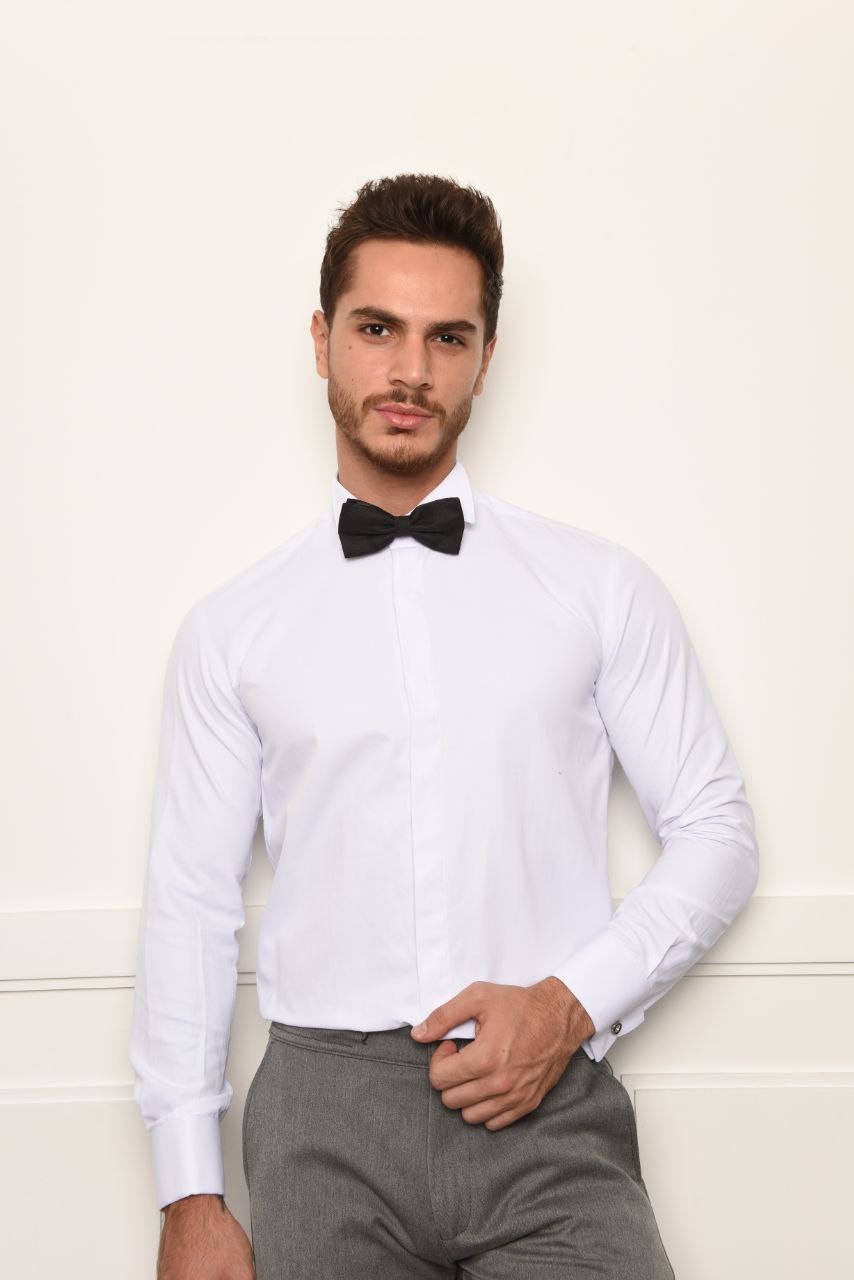 SATIN WING COLLAR CLASSIC SHIRT