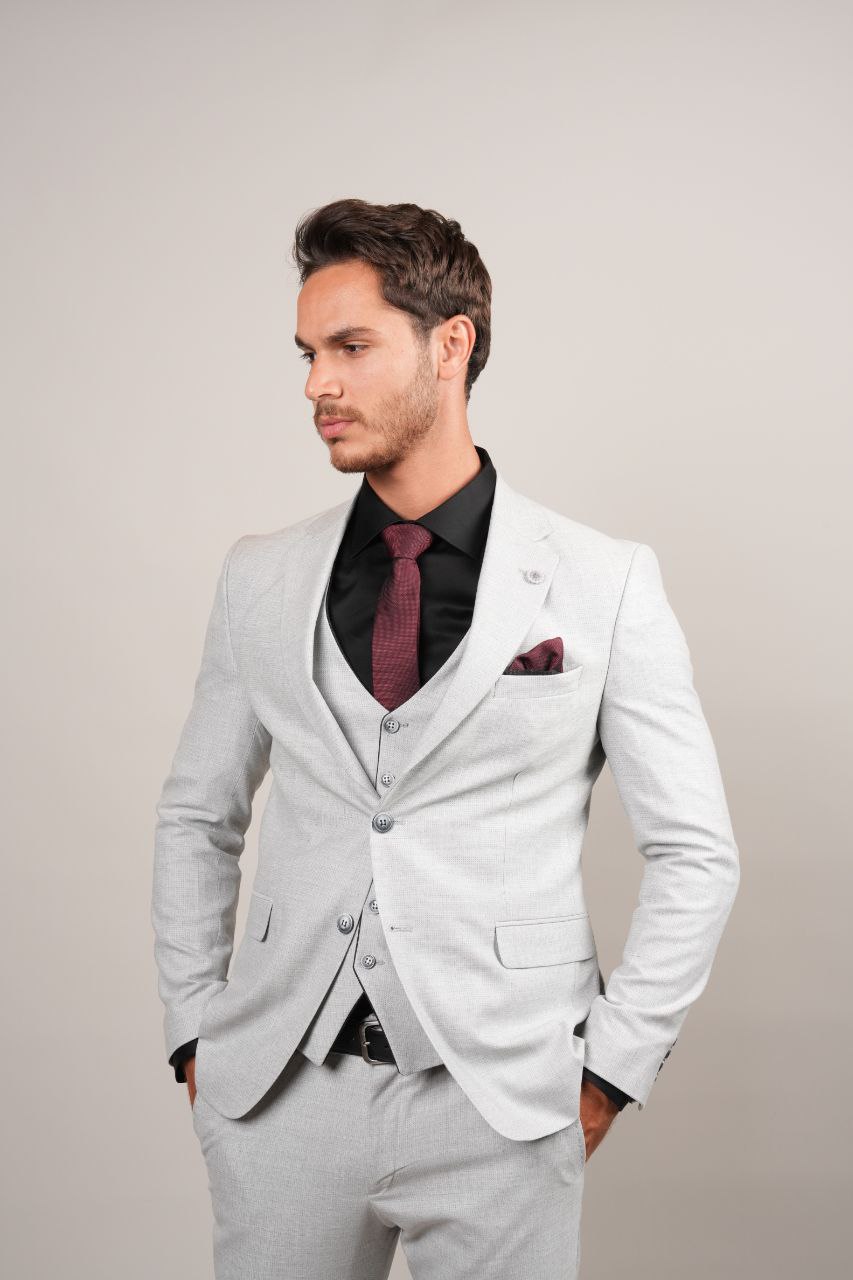 Grey double faced vested suit in grey | Flamingo Fits