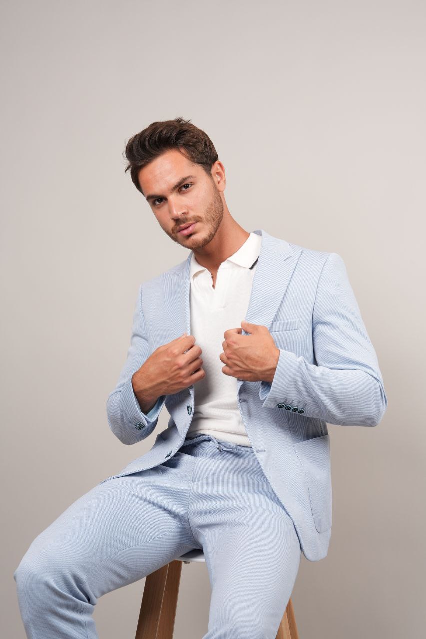 Blue Two-Piece Striped Suit