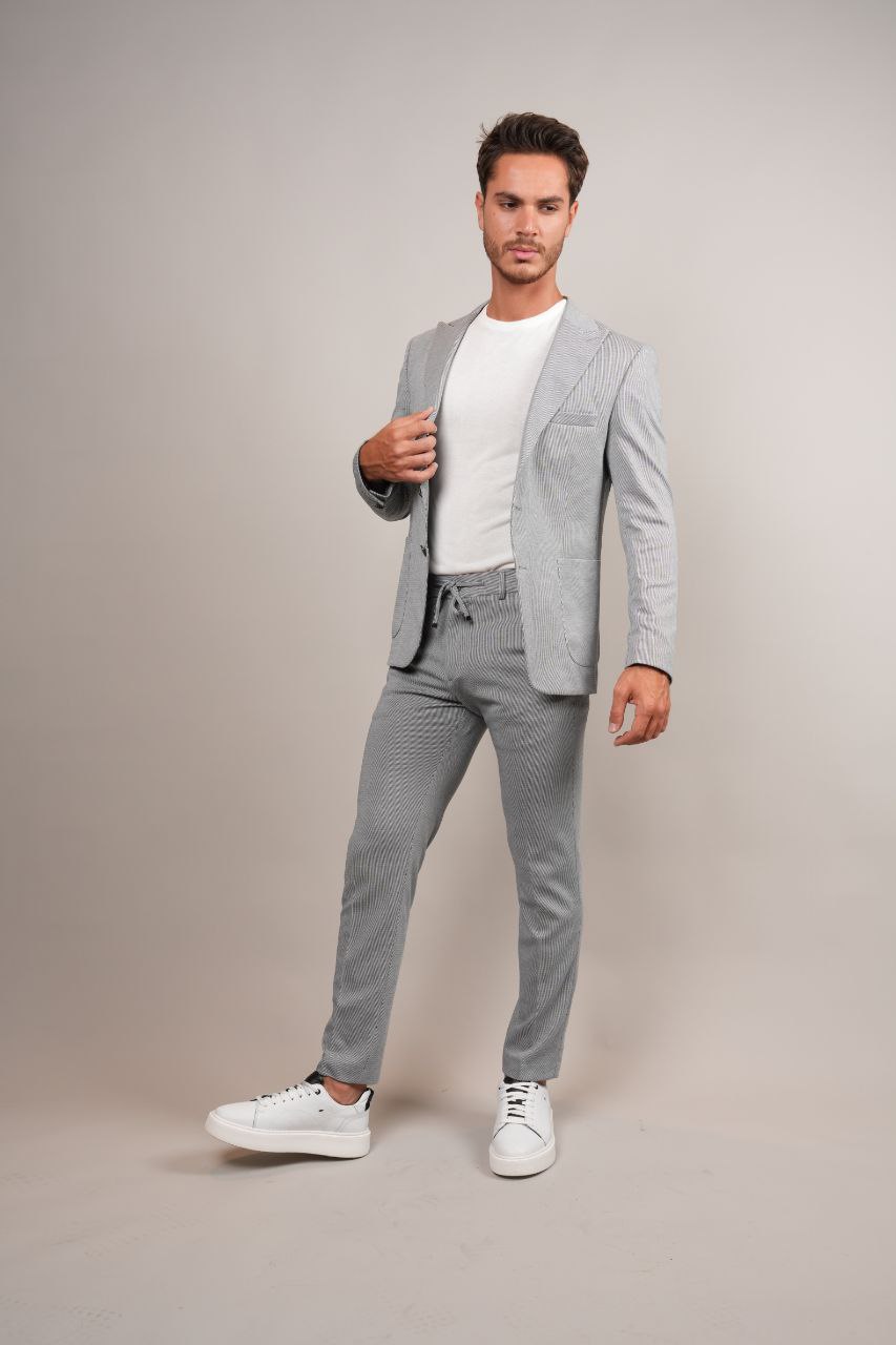 Grey two-piece striped suit in grey | Flamingo Fits