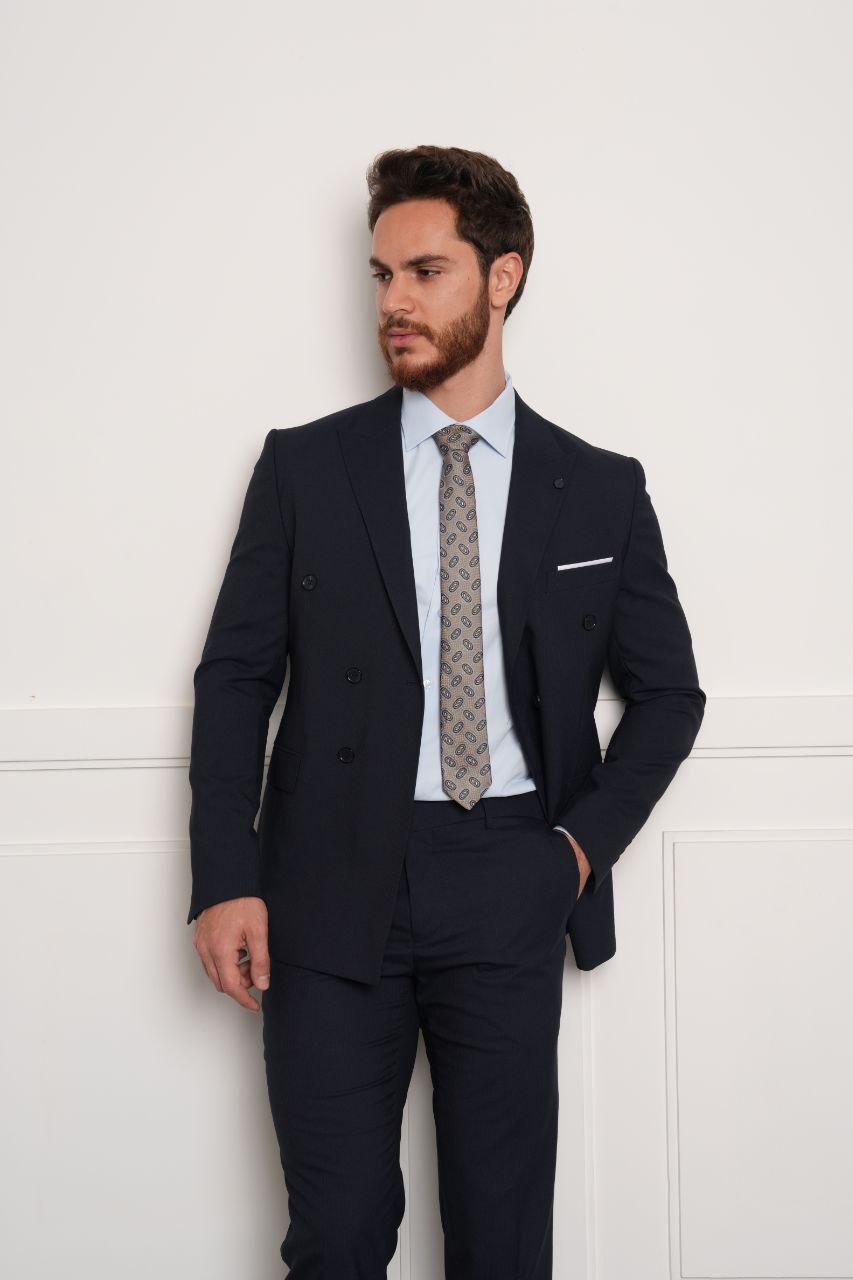 Navy double breasted suit in navy | Flamingo Fits