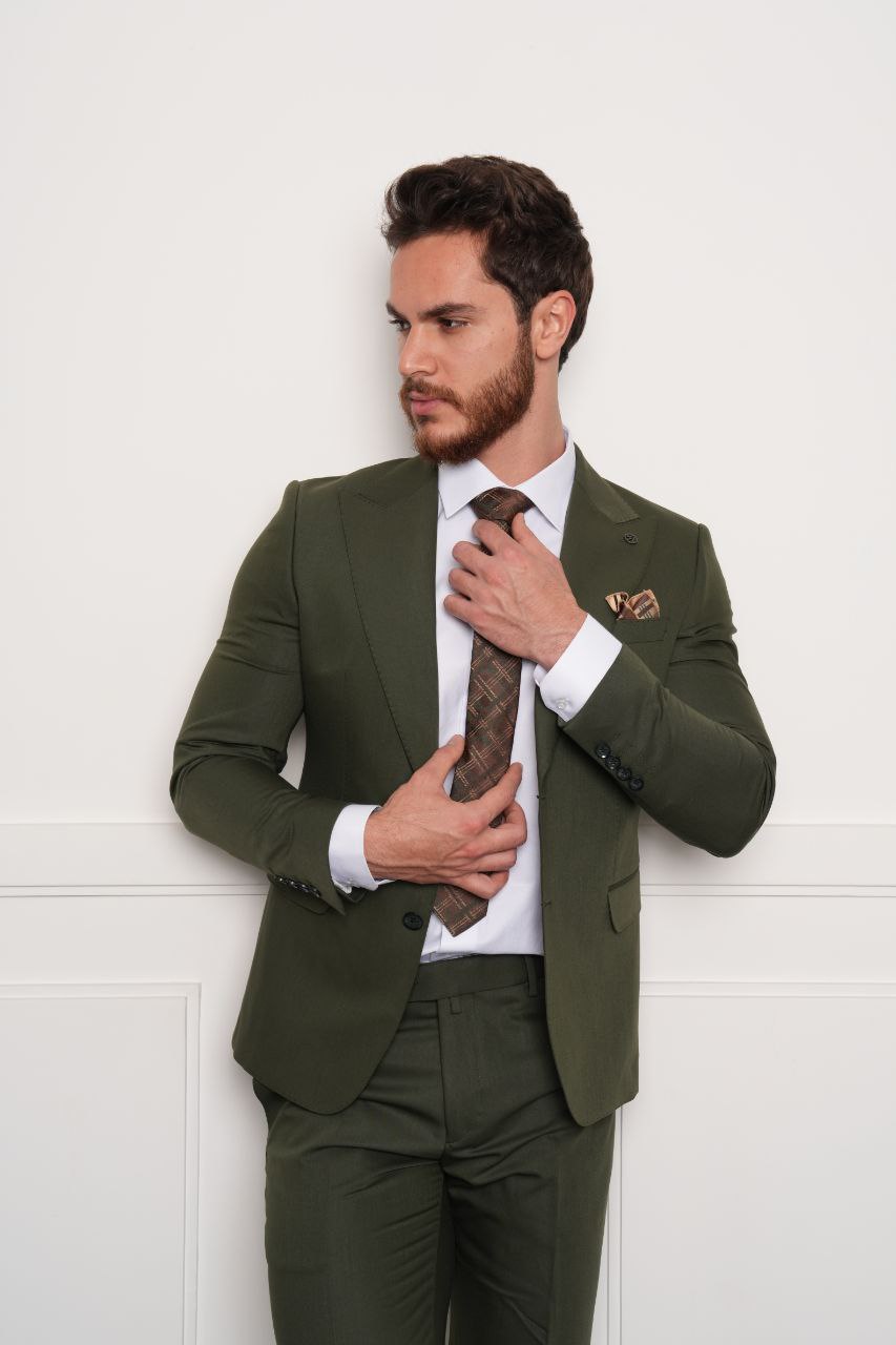 Olive Green Hopsack Two-Pieces Suit
