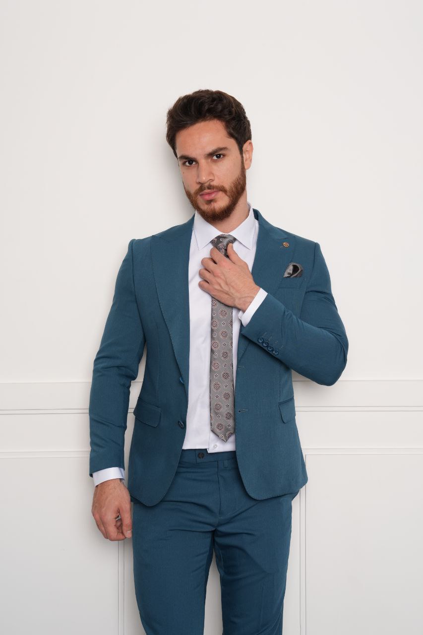 Slate blue hopsack two-pieces suit in orange | Flamingo Fits