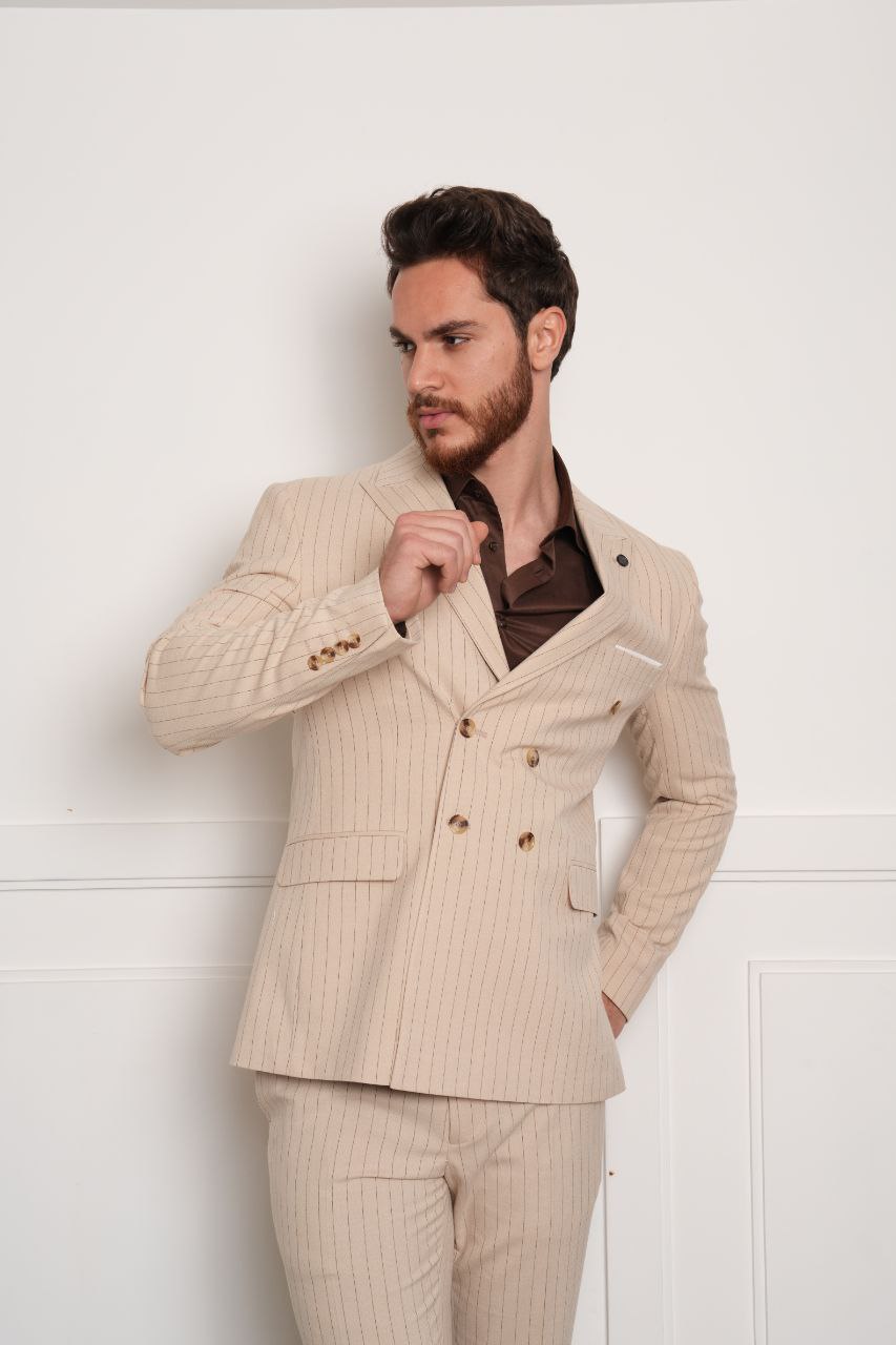 Beige double breasted suits in beij | Flamingo Fits