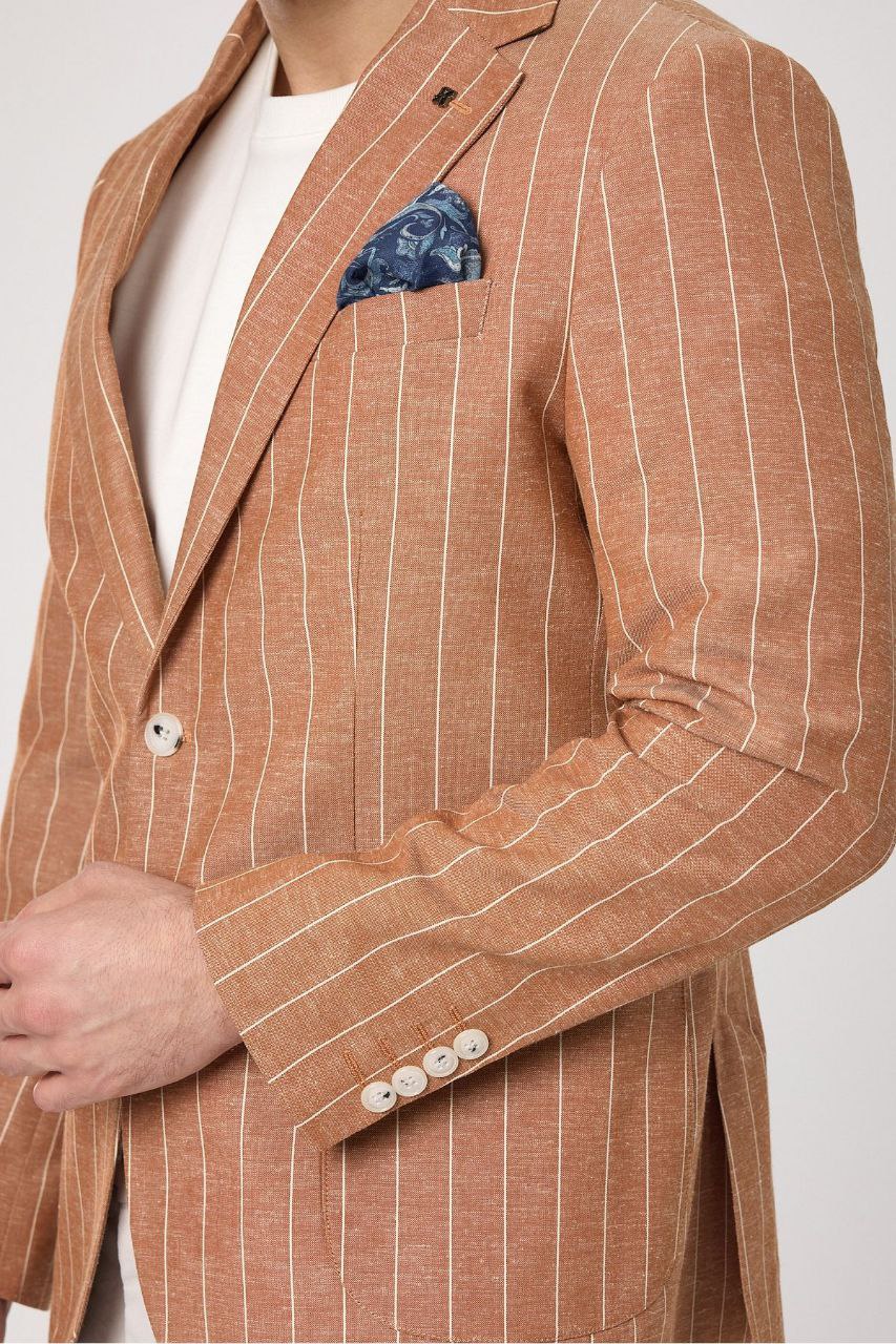 Light peach frappo pinstripe blazer in somow | Flamingo Fits