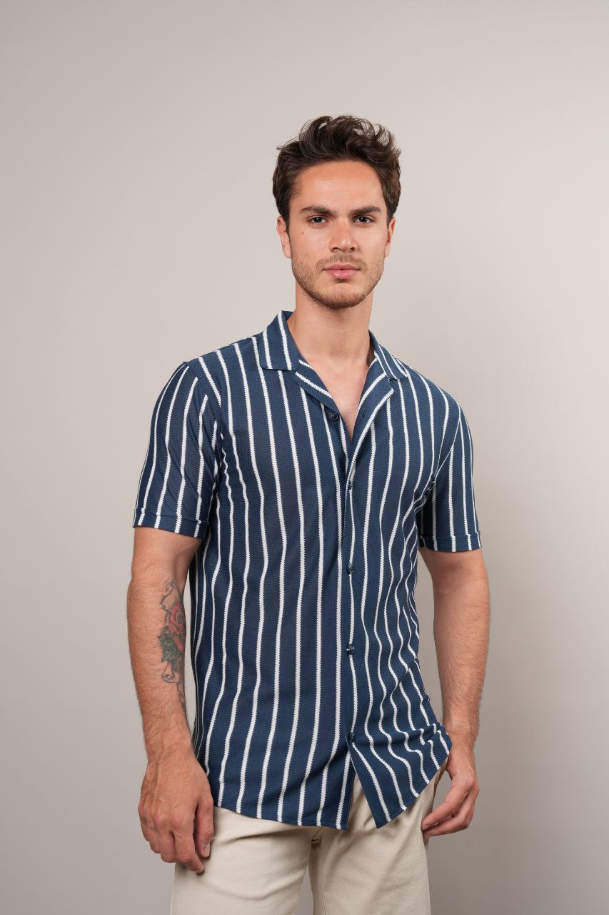 INDIGO ZALORA WHITE STRIPES SHORT SLEEVE SHIRT