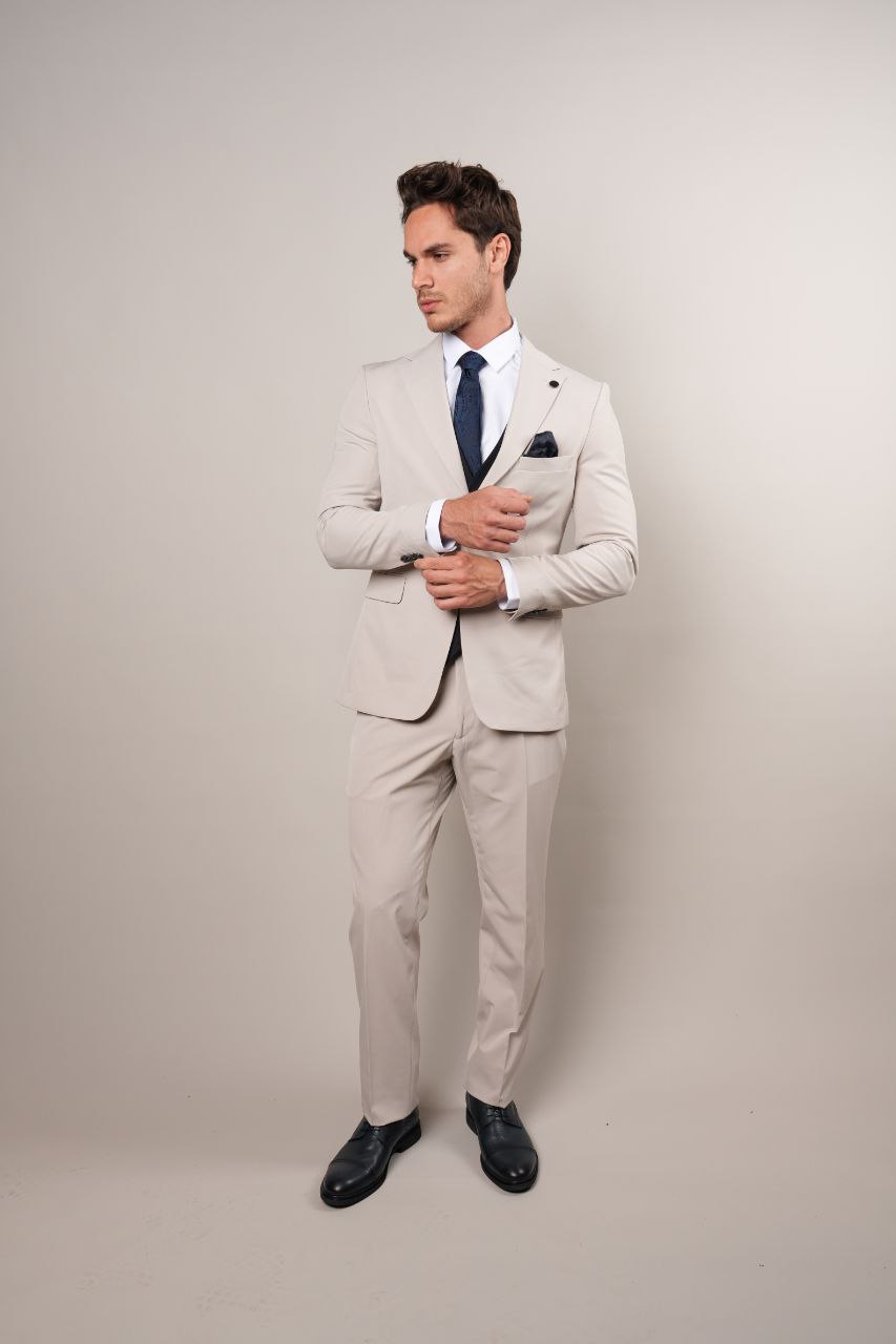 BEIGE SLEEK THREE PIECES SUITS