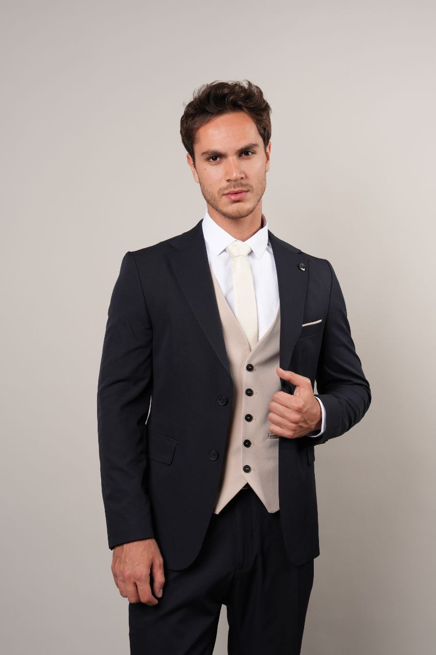 Navy Sleek Three Pieces Suits
