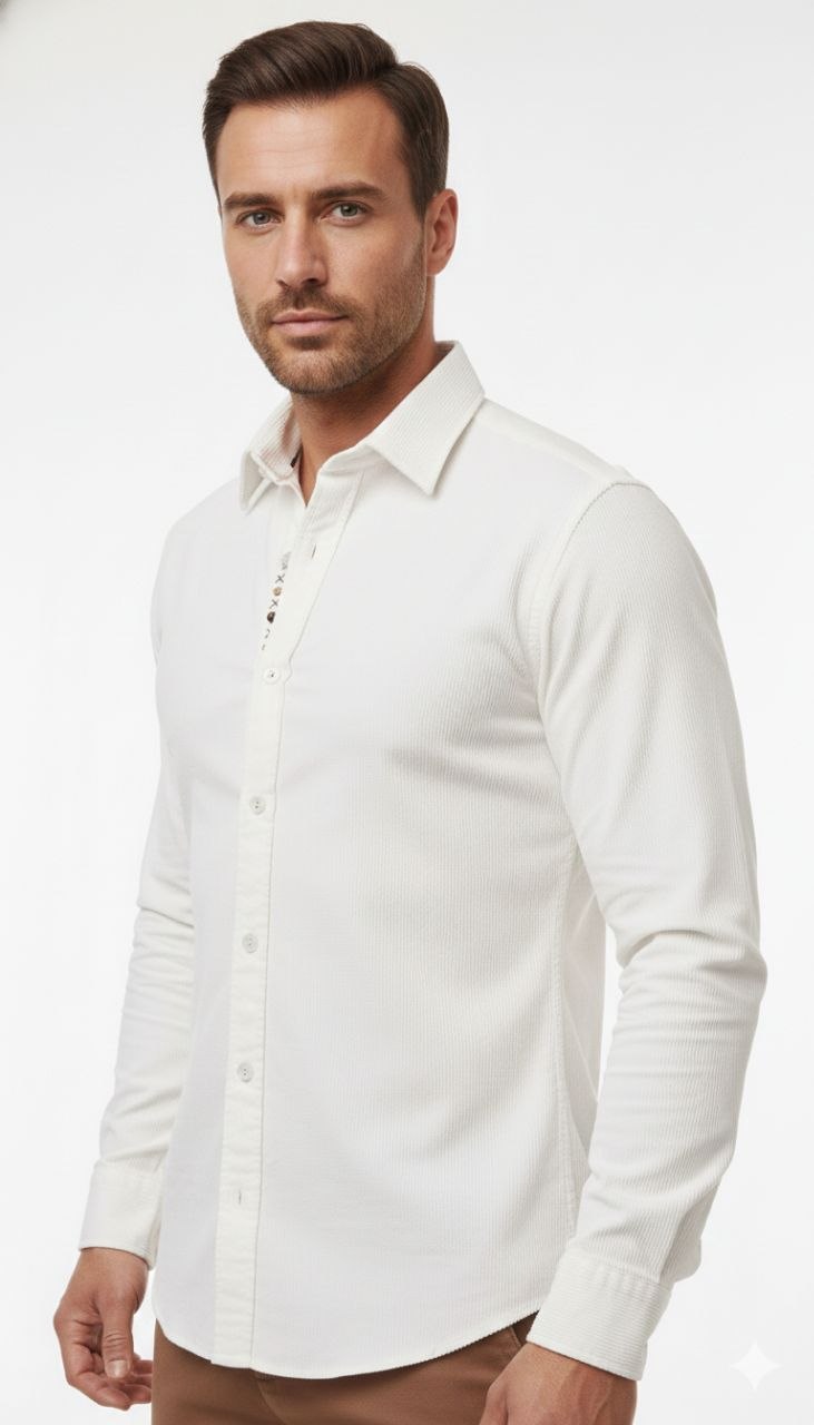 Ivory crest button-down shirt in off white | Flamingo Fits