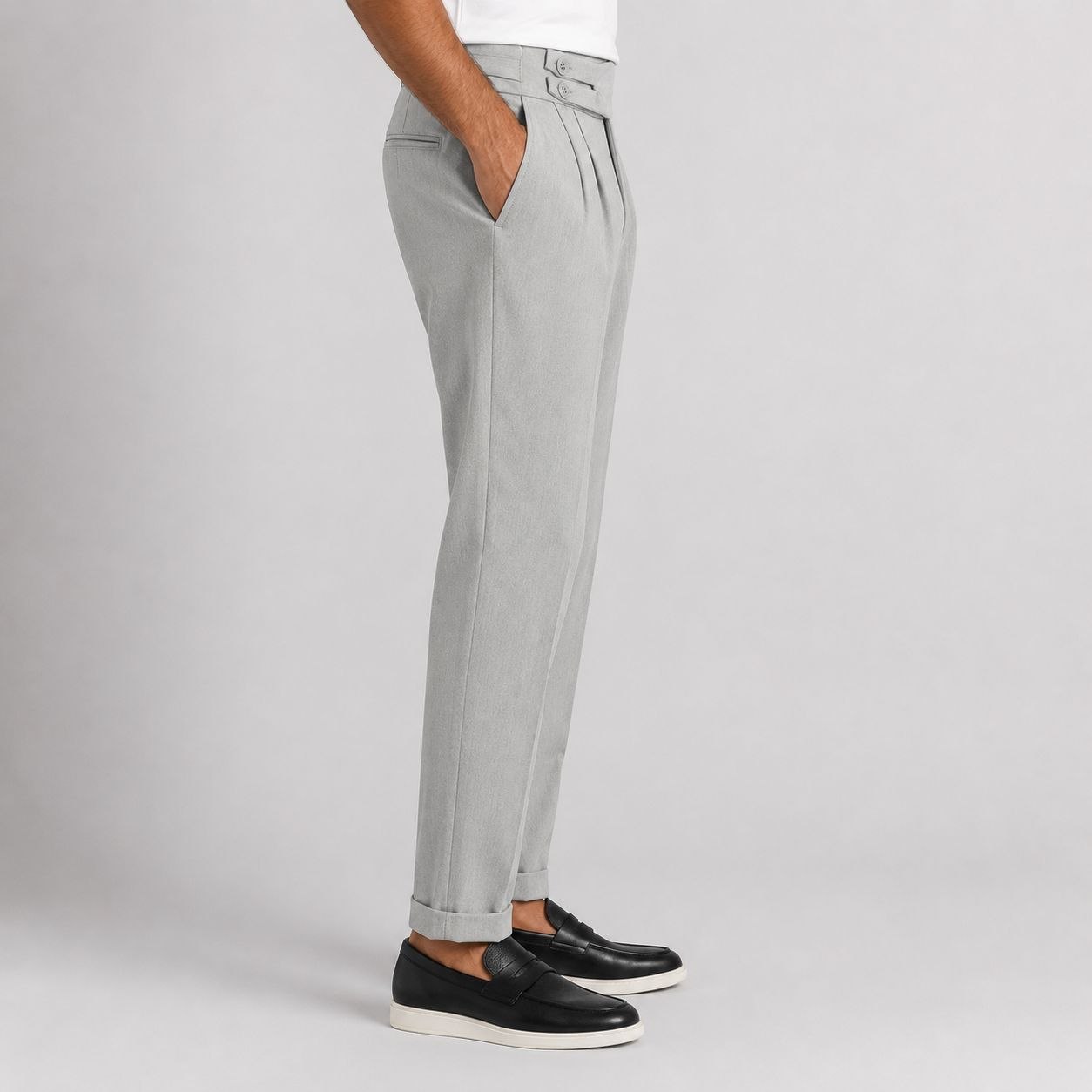 Light grey mid rise formal trouser in LIGHT GREY | Flamingo Fits