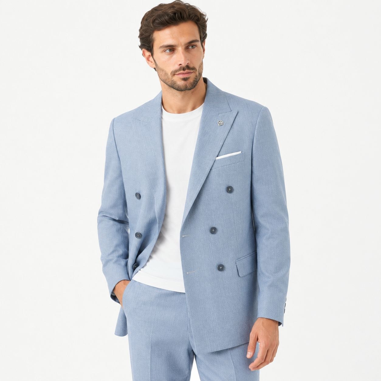 Light blue double breasted suit in light bleu | Flamingo Fits