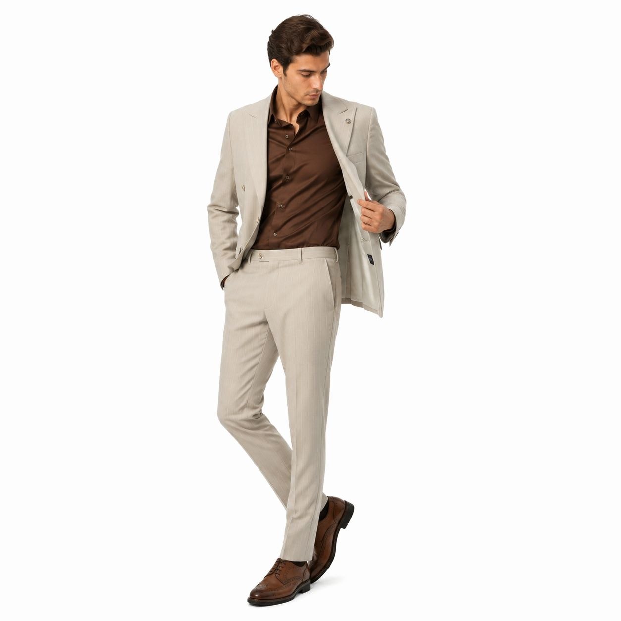 Beige lorenso double-breasted suit in beige | Flamingo Fits