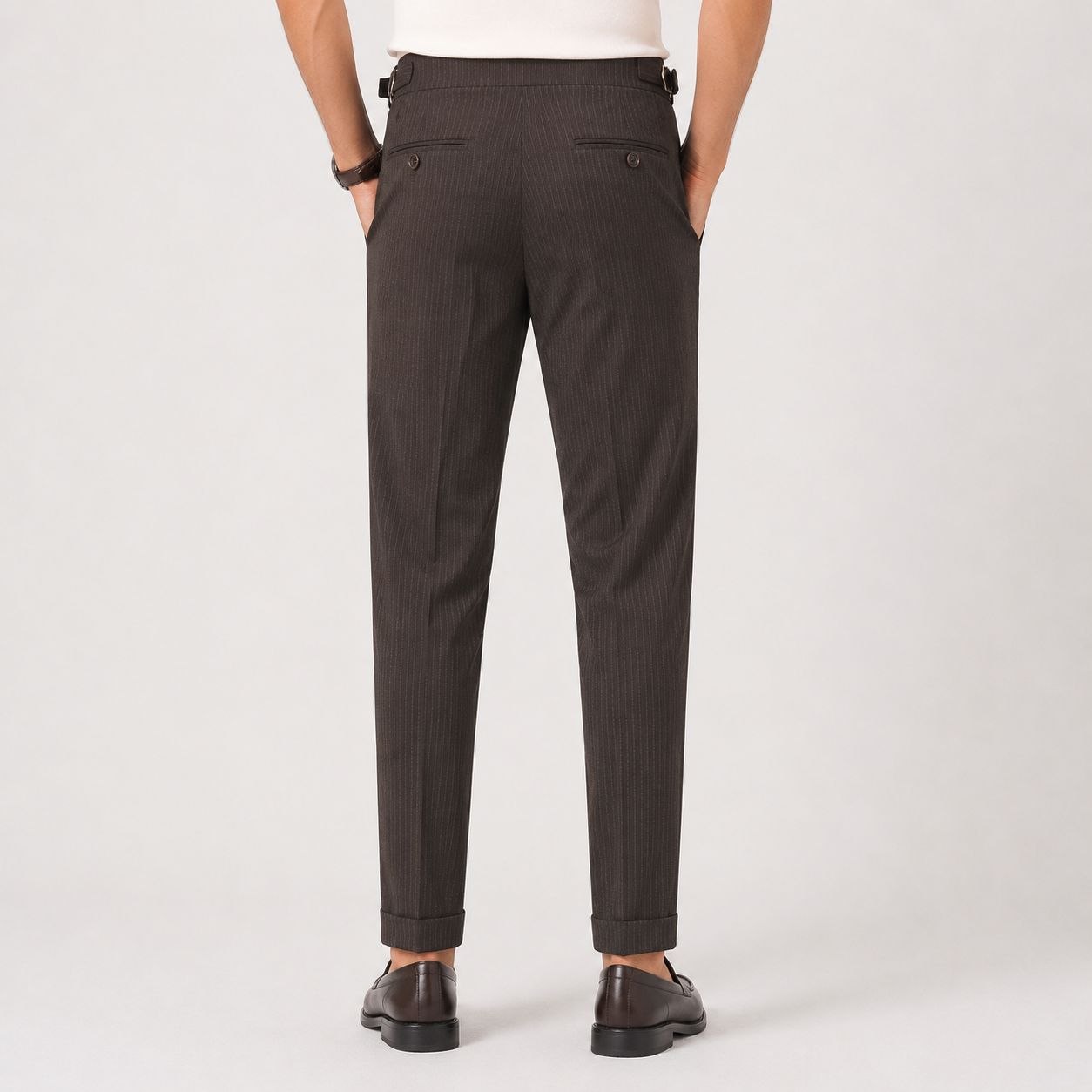 Brown monaco stripe formal trouser in brown | Flamingo Fits
