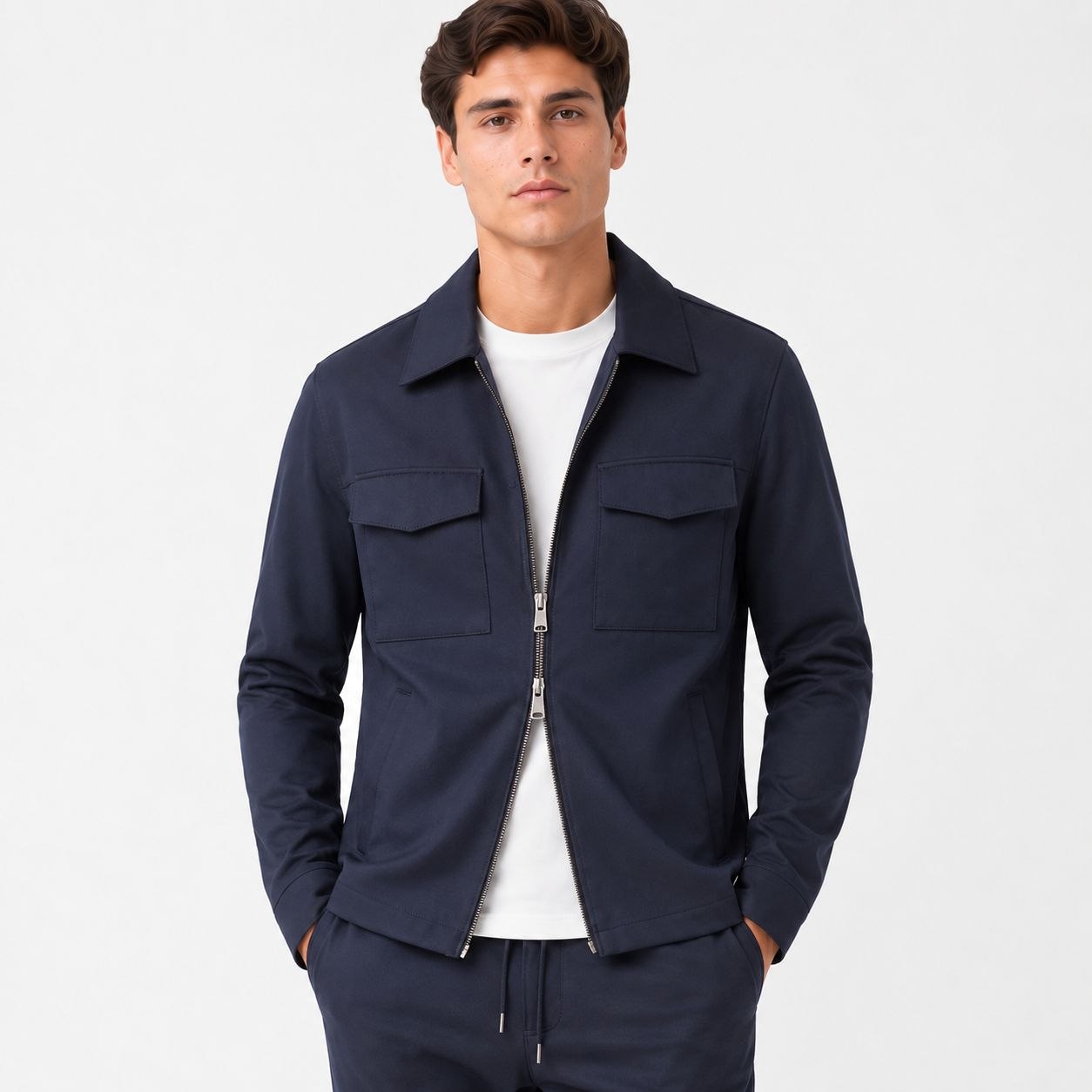 Navy executive zip-up tailored set in navy | Flamingo Fits