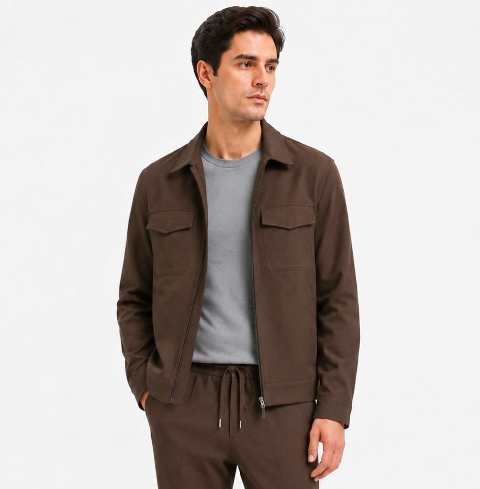 Brown executive zip-up tailored set in brown | Flamingo Fits