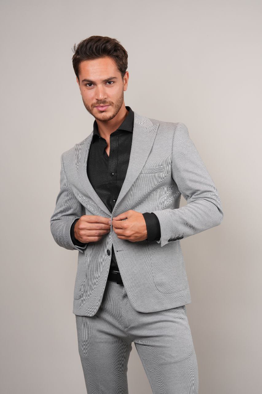 Grey two-piece striped suit in grey | Flamingo Fits