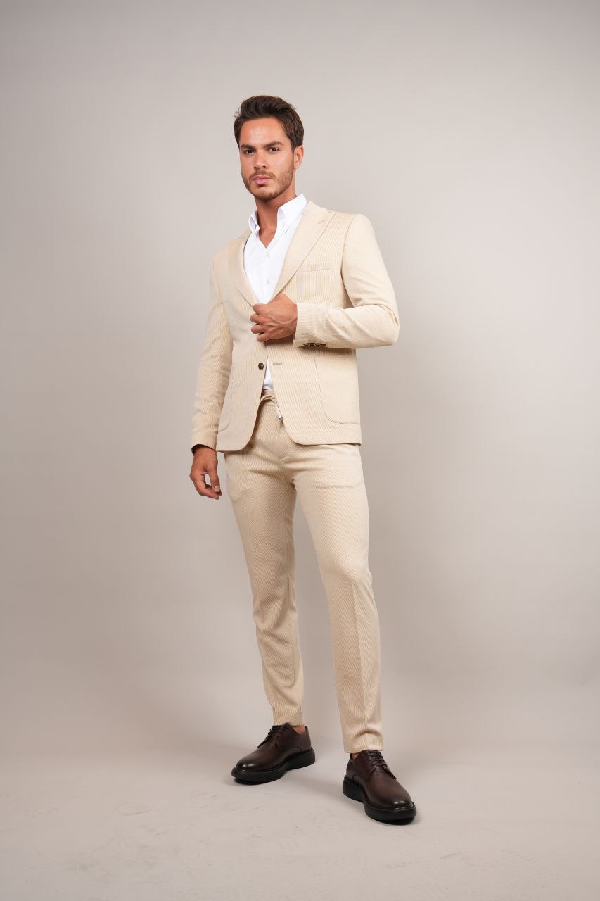 Beige Two-Piece Striped Suit