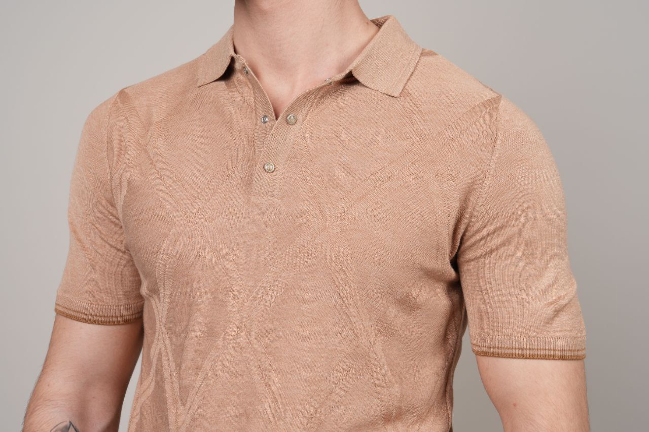 K.o patterned poloneck tshirt in beij | Flamingo Fits