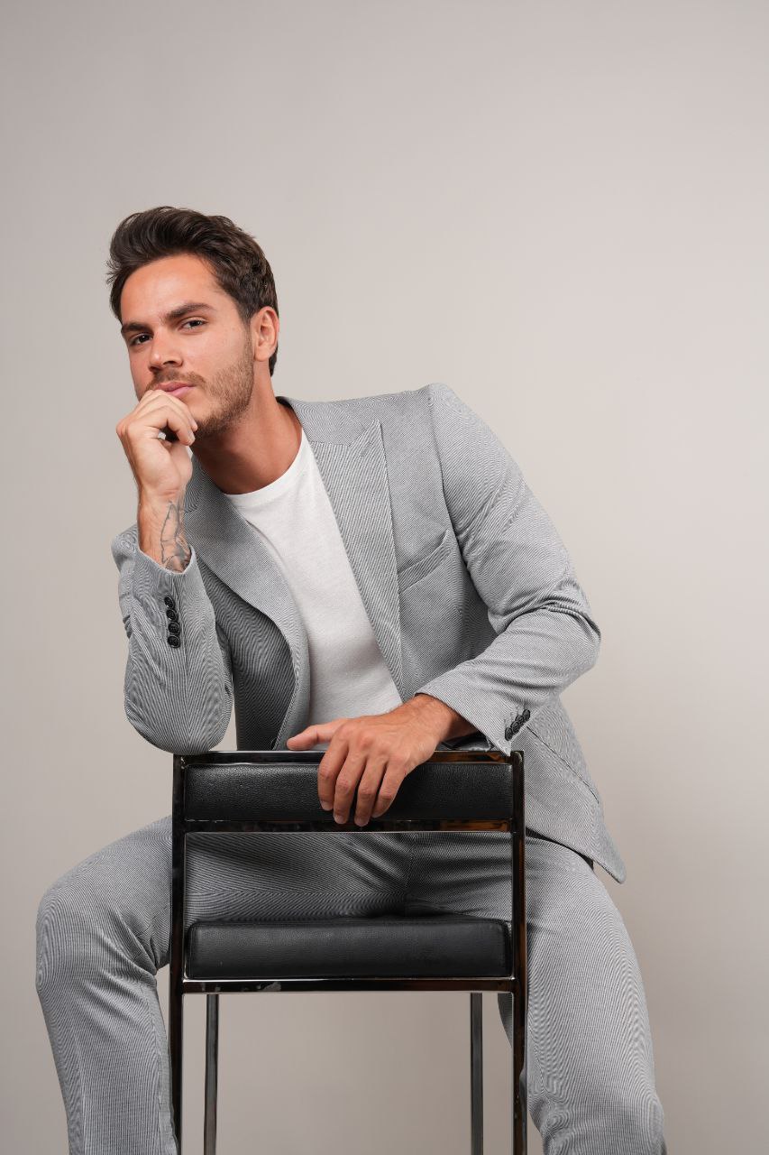 Grey two-piece striped suit in grey | Flamingo Fits