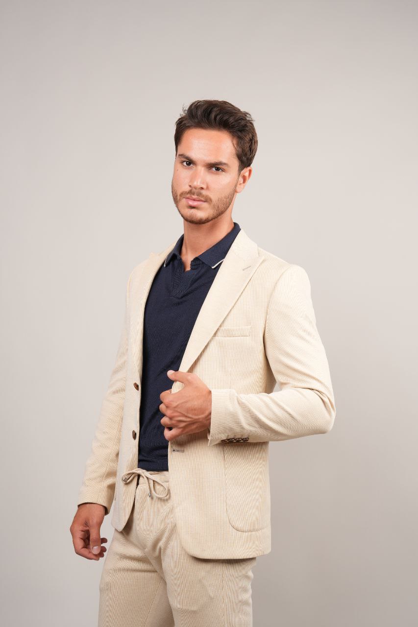 Beige Two-Piece Striped Suit