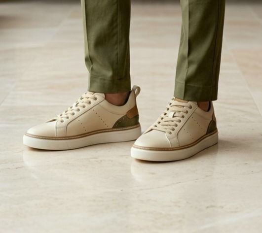 Beige artisan perforated sneakers in beige | Flamingo Fits