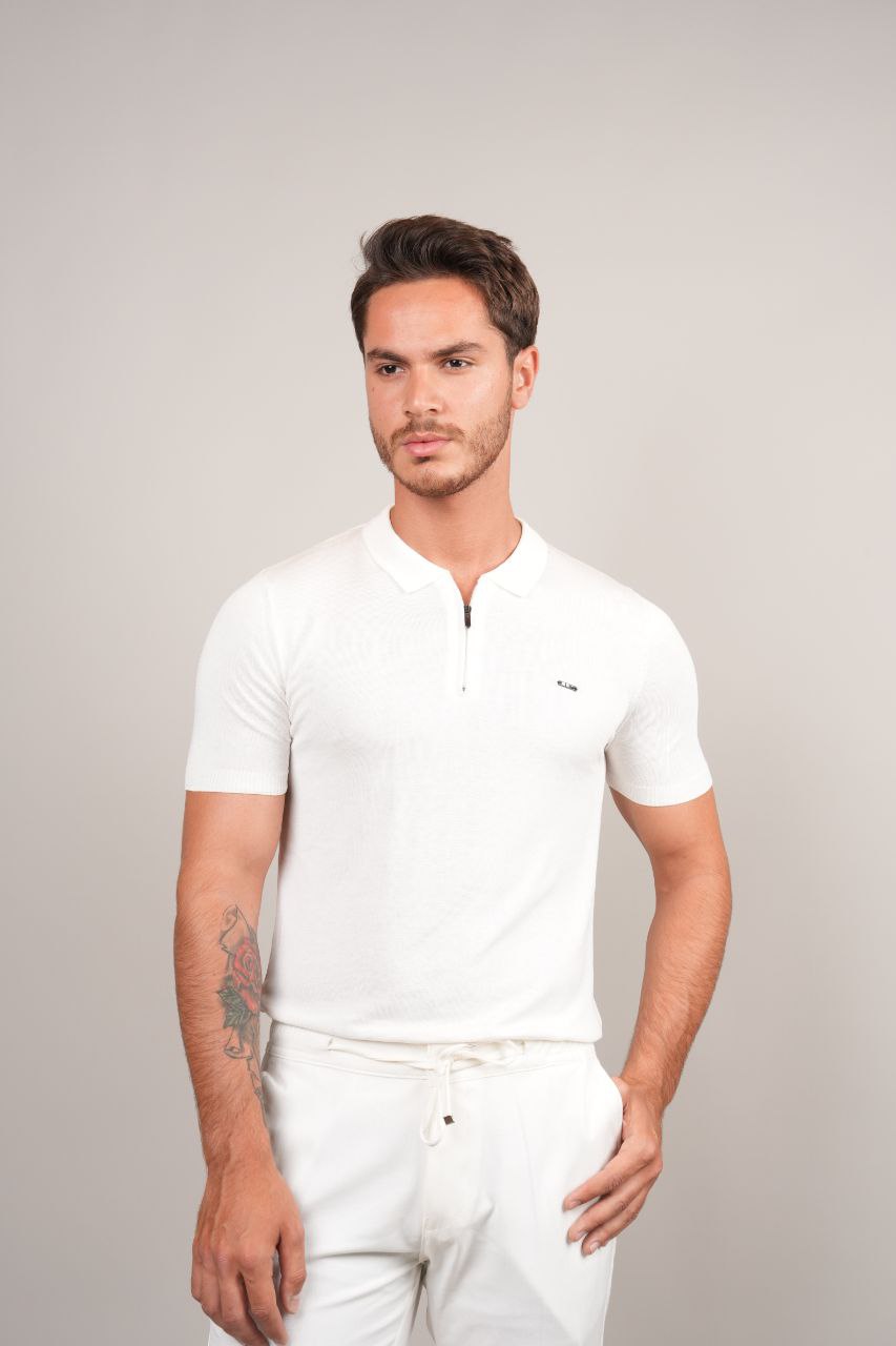 knitted basic poloneck tshirt - T-Shirts at Flamingo Fits